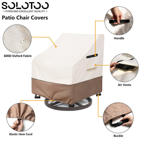 SoloToo beige patio chair cover vented panels promote airflow and keep chairs dry.