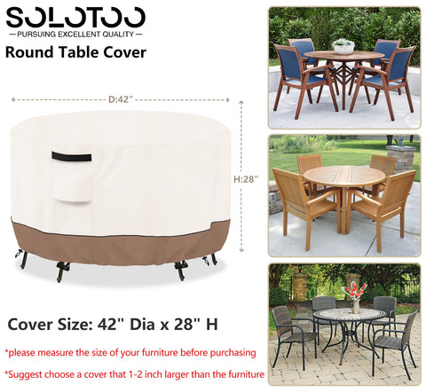 SoloToo round cover highlights durable Oxford fabric for outdoor use.
