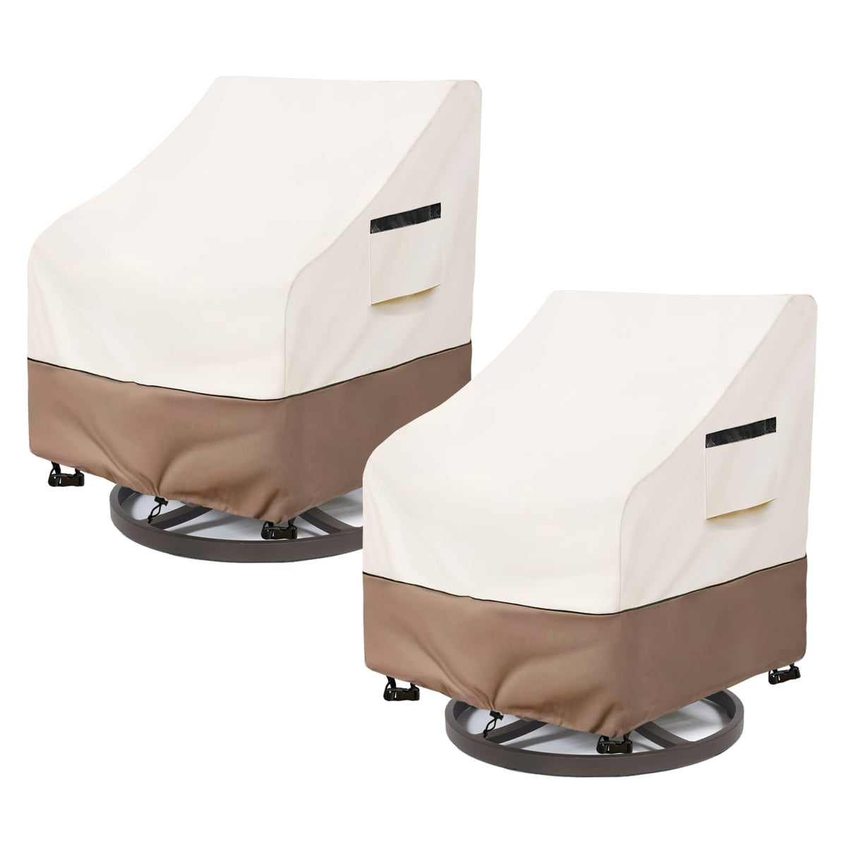 SoloToo beige patio chair cover protecting 30W x 34D x 36H chair from rain and sun.