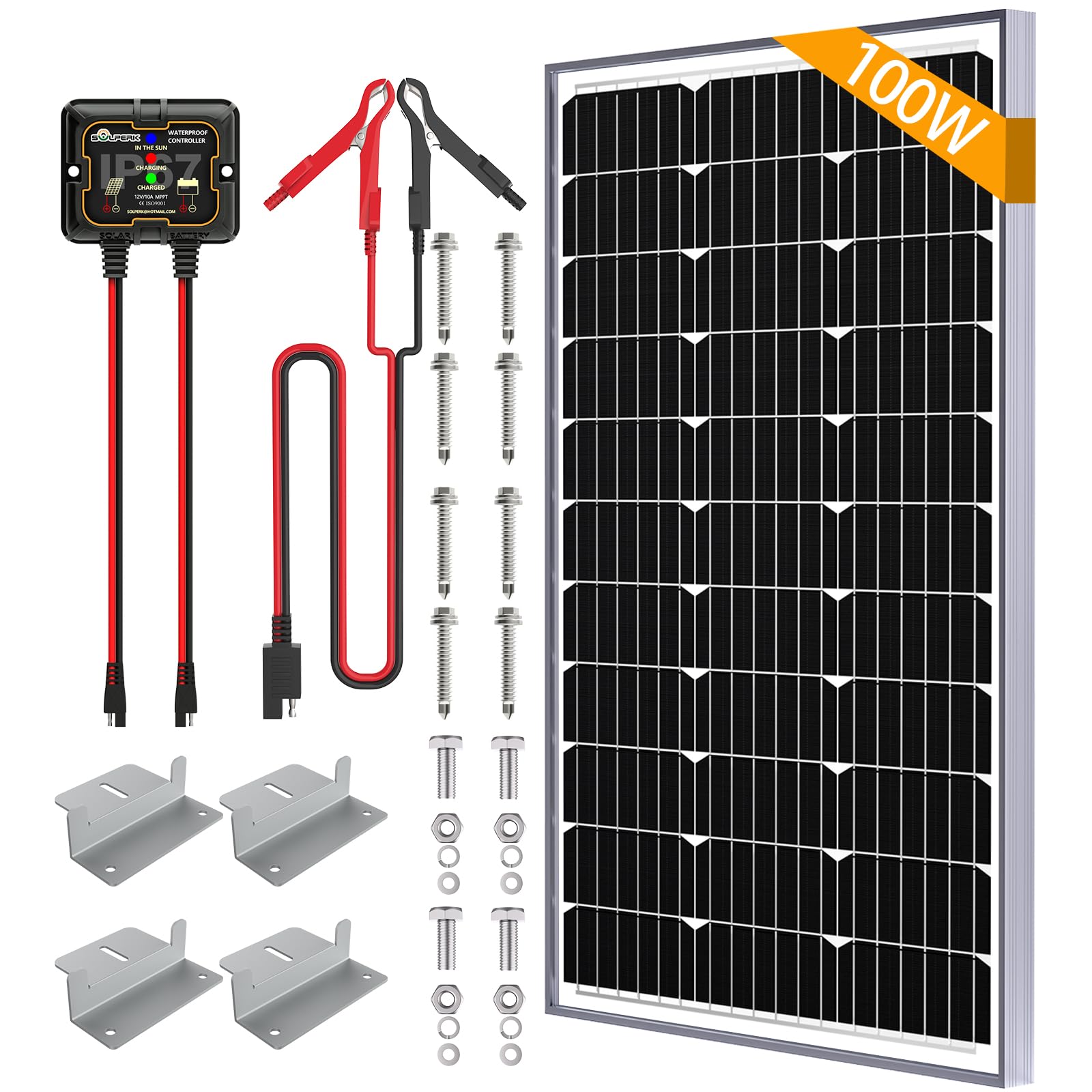SOLPERK 100W solar panel ready for RV charging.