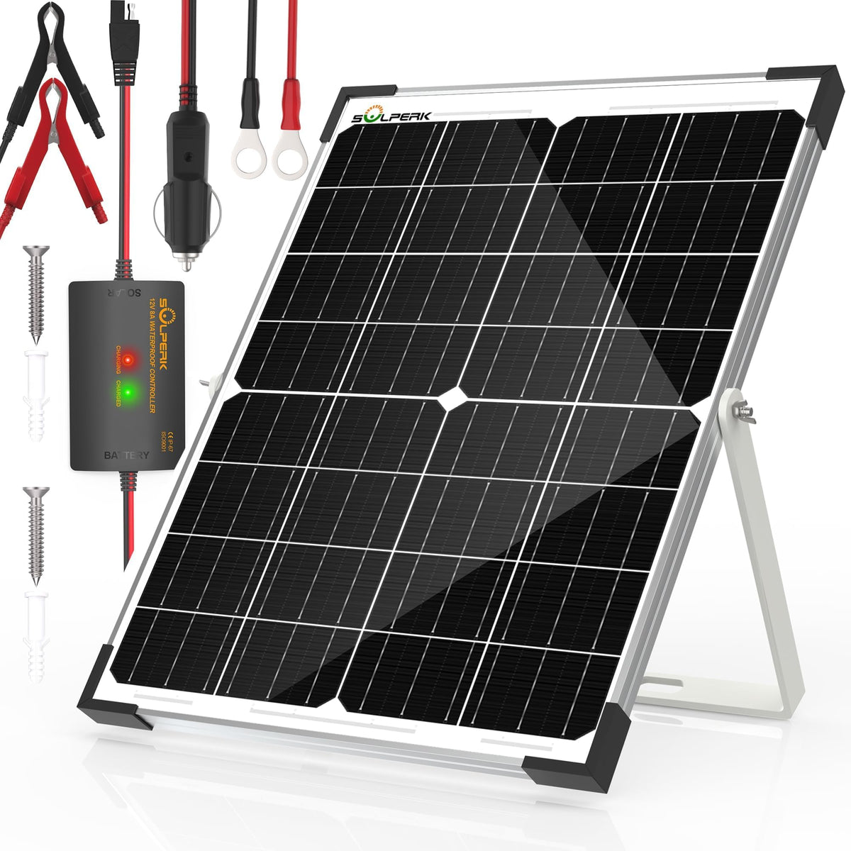 SOLPERK 25W solar panel in sunlight for reliable outdoor charging.