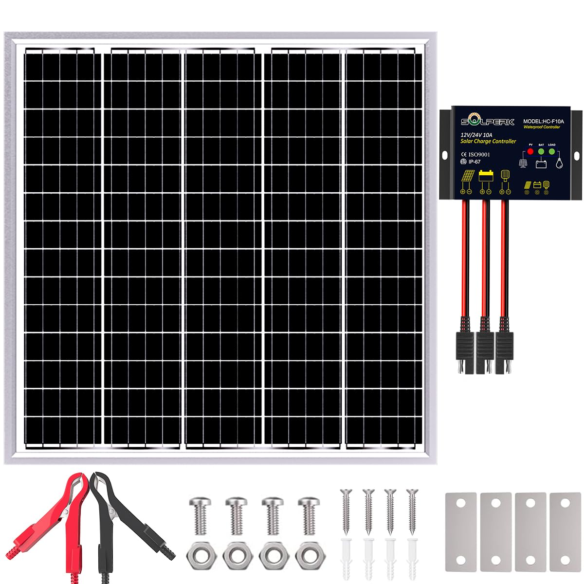 SOLPERK 50W panel front view powering RV and boat charging on sunny days