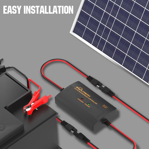 SOLPERK supports 12V panels up to 8A with common battery chemistries.