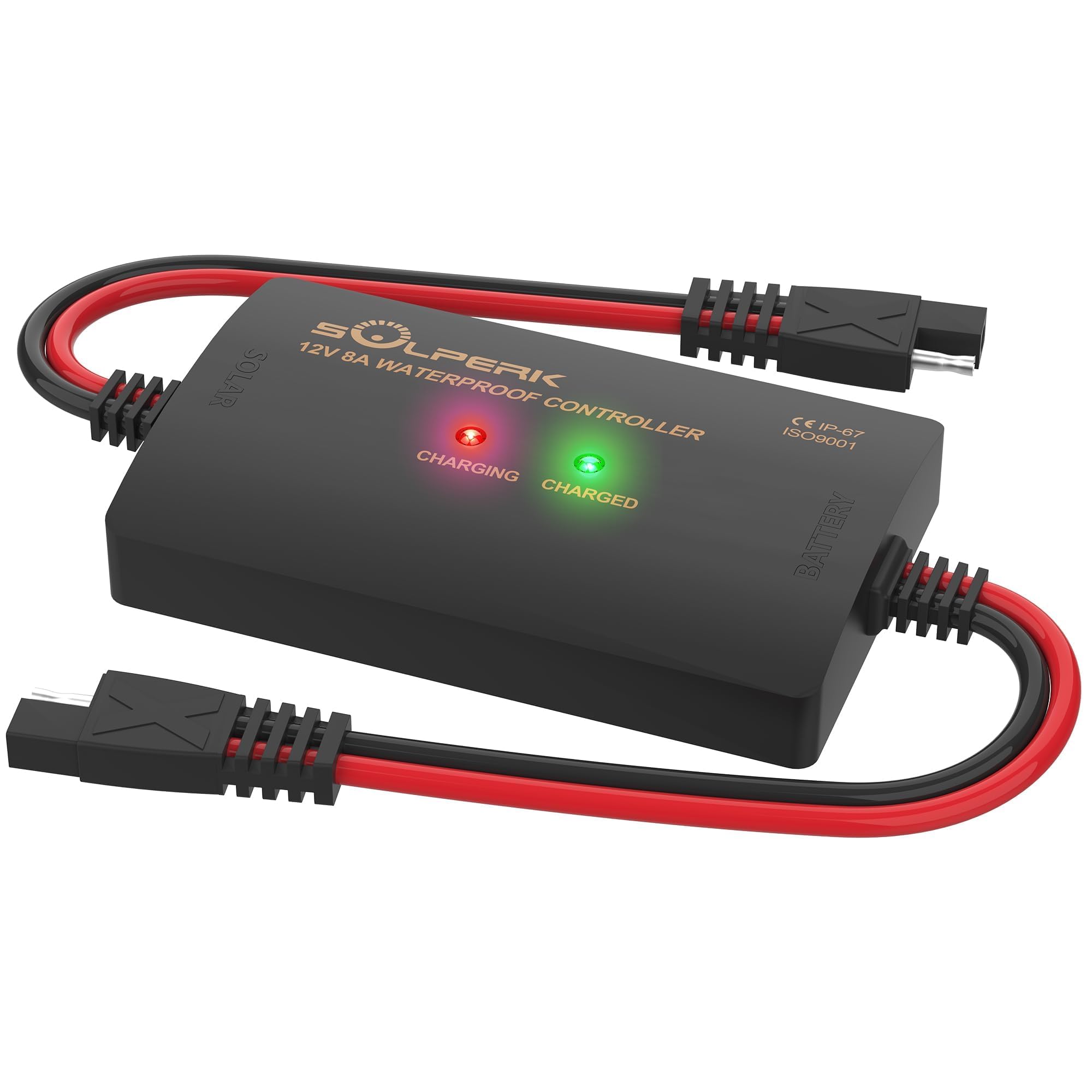 SOLPERK 8A 12V controller with waterproof seal for outdoor energy management.