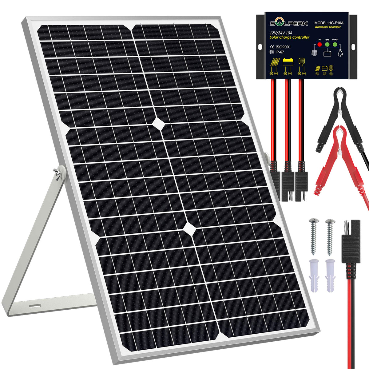 SOLPERK solar panel 30W facing sun delivers steady 12V charging.