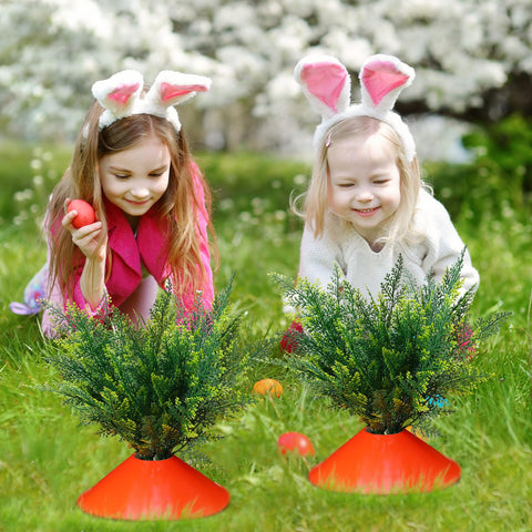 Solsew orange circle sign on lawn ready to announce Easter décor.