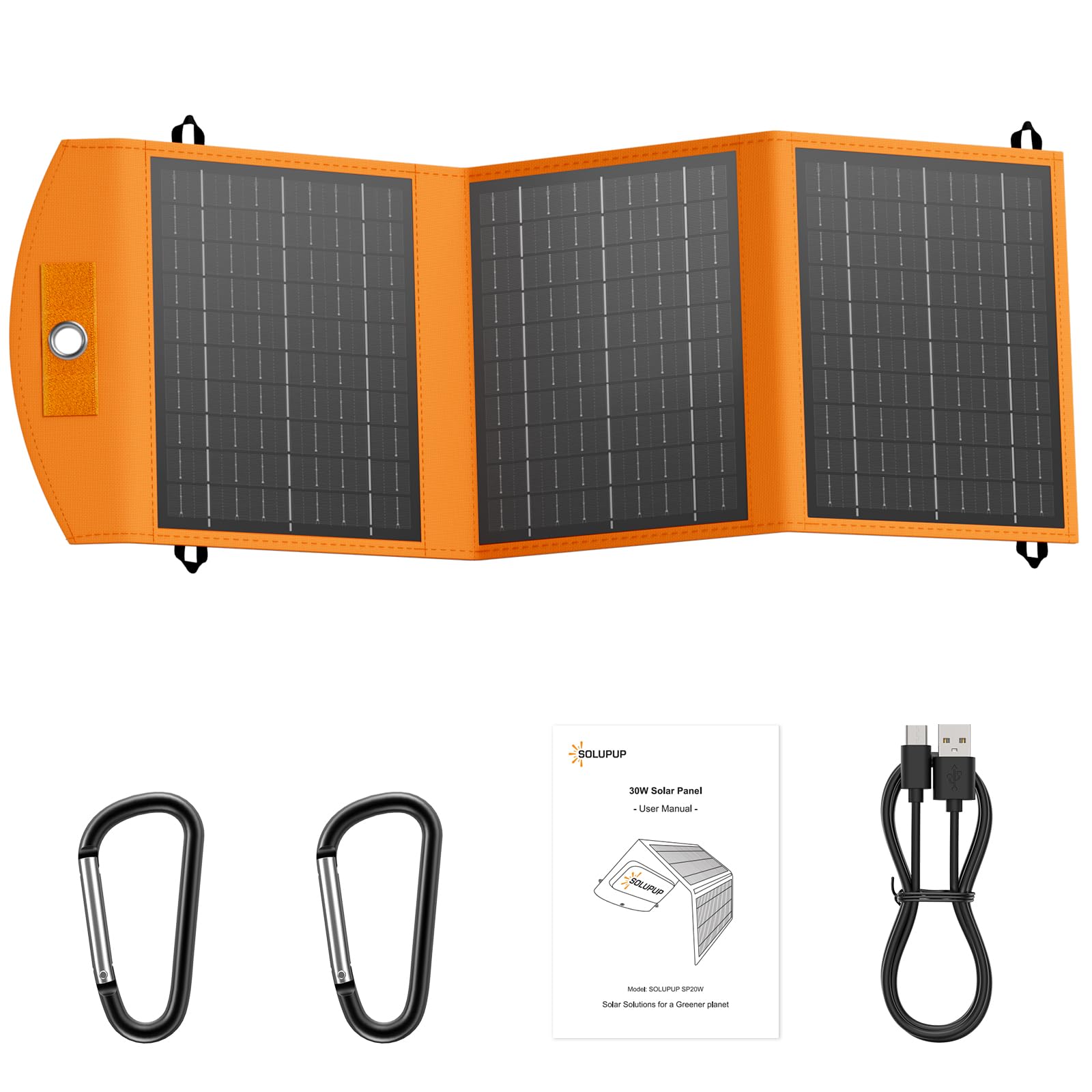 SOLUPUP 30W panel open in sun for on-the-go charging.