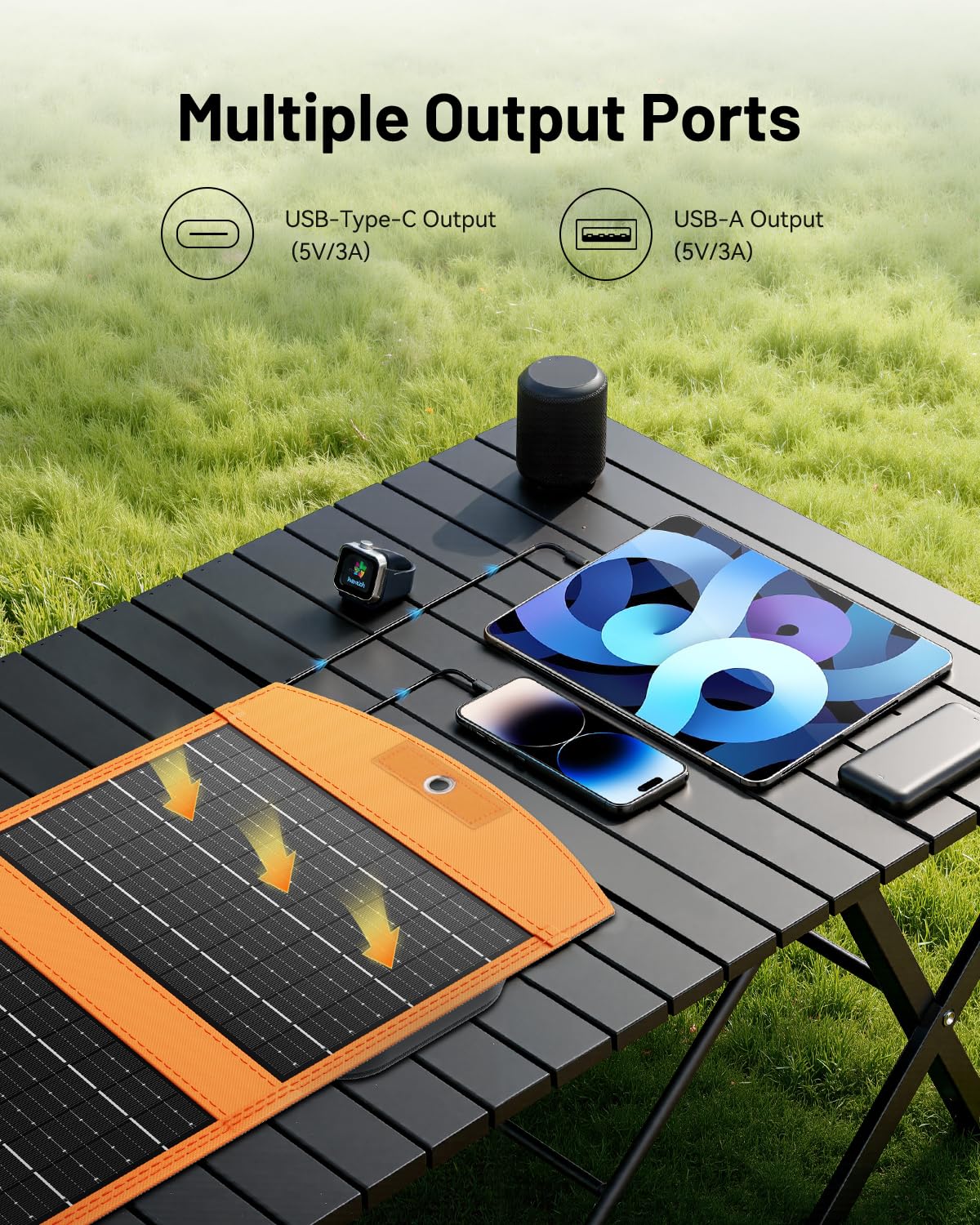 SOLUPUP carabiners clipped to a backpack for mobile power.