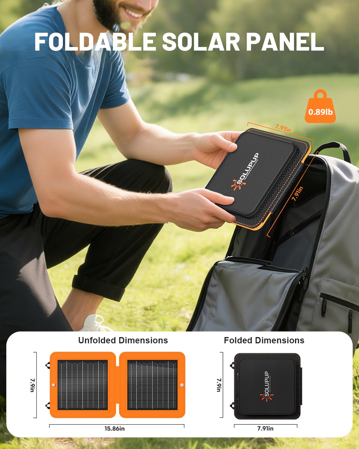 SOLUPUP panel with IPX5-rated waterproof and dustproof build for outdoor use.