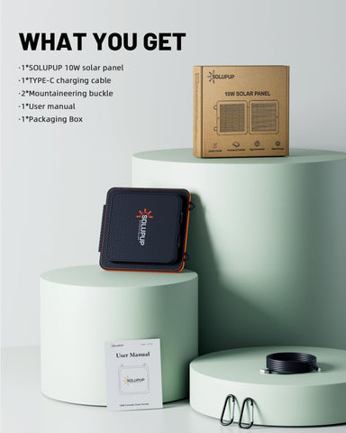 SOLUPUP kit includes carabiners and Type-C cable for quick use.