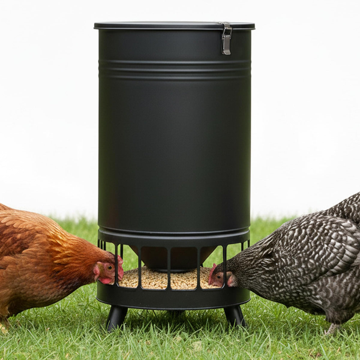 Solution4Patio 65 LB feeder showing full-capacity storage for two 30 lb bags