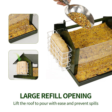 Solution4Patio hopper tray feeder allows easy seed access.