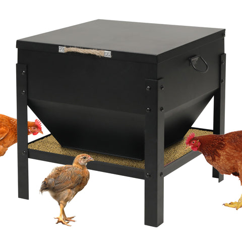 Solution4Patio all metal chicken feeding box with 80 lb capacity for bulk feed