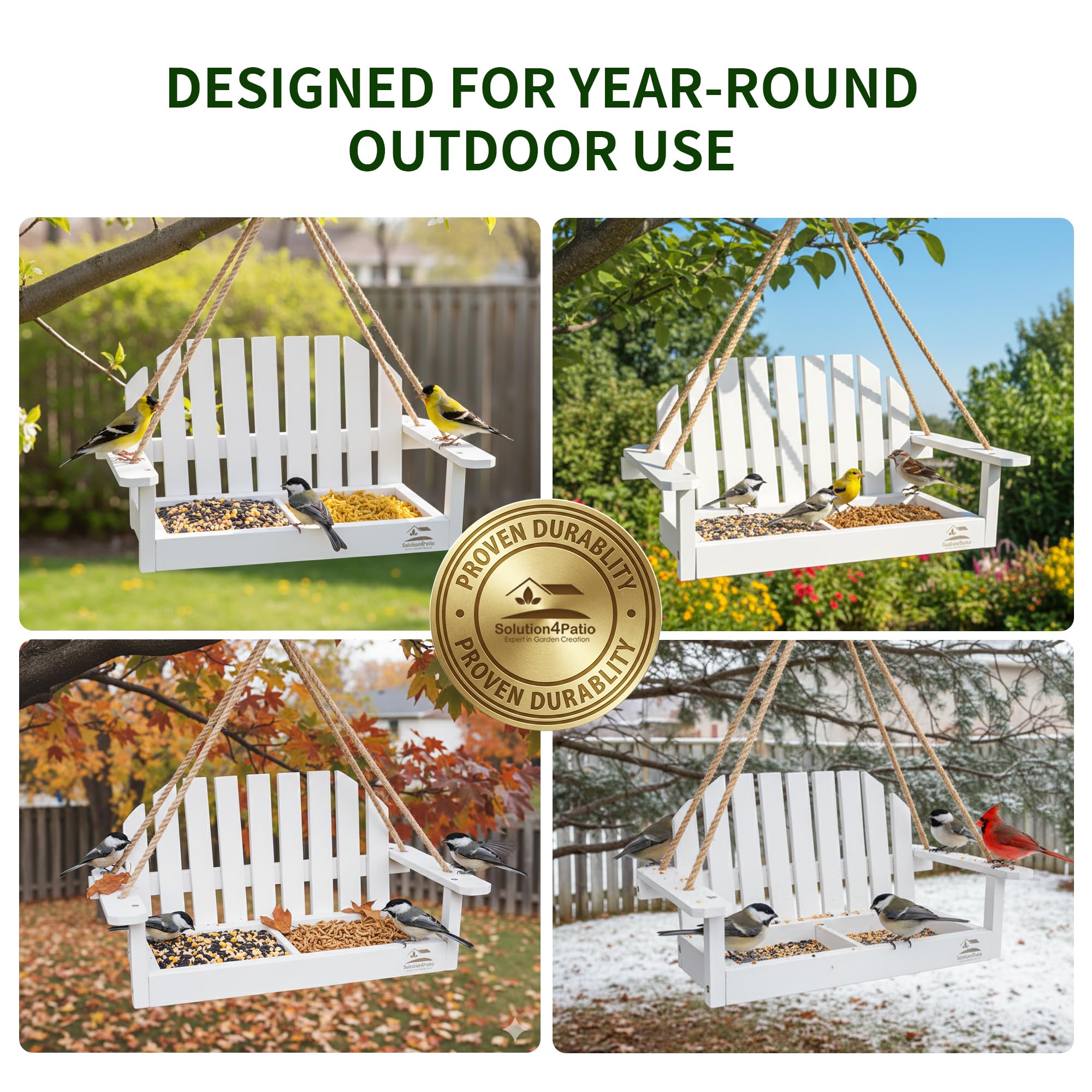 Solution4Patio decorative bench-style feeder doubles as garden decor and wildlife support