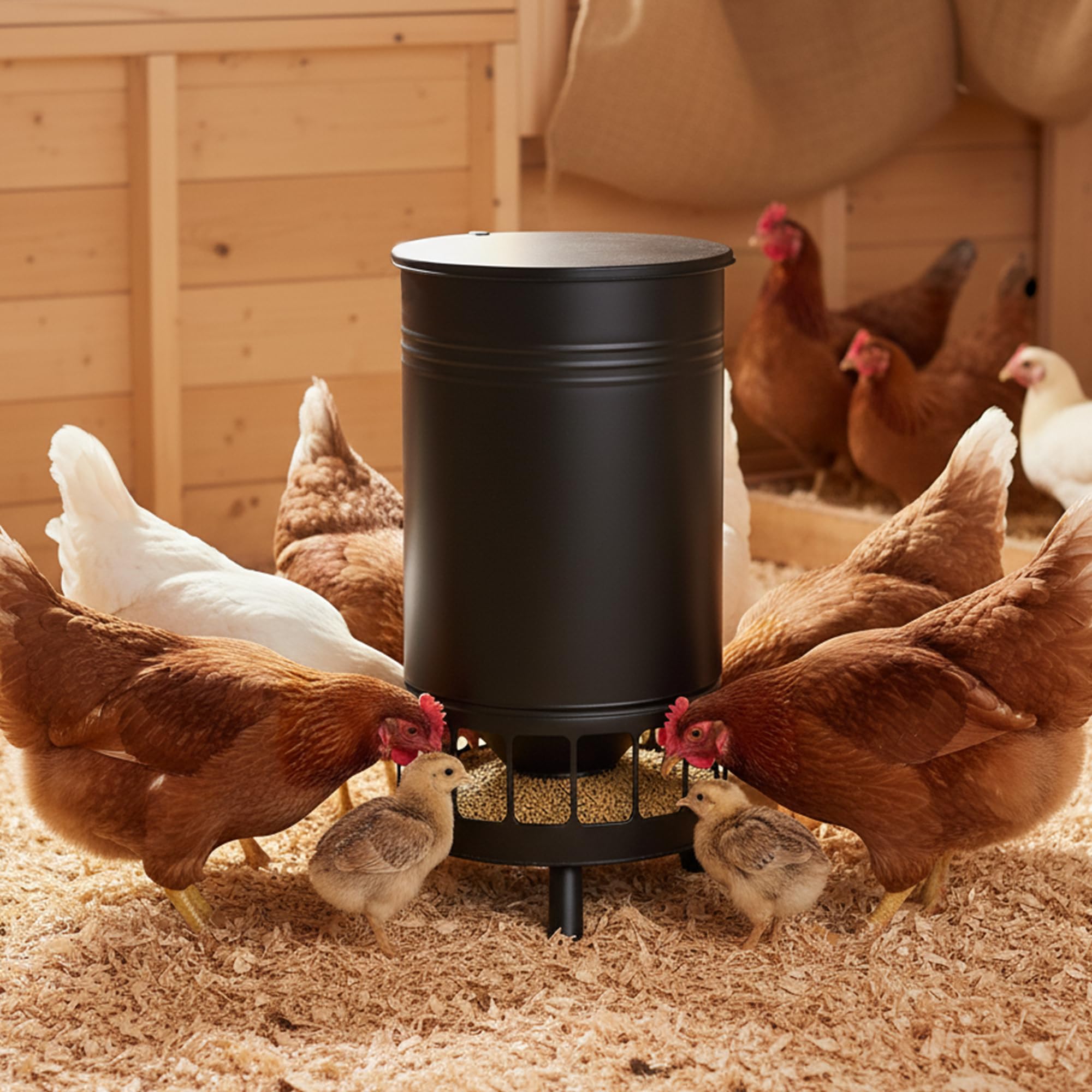 Solution4Patio 65 LB feeder with smooth cylindrical body reduces corner residue
