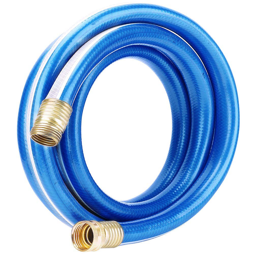 Solution4Patio lead-in blue short hose coiled for easy storage and space saving.