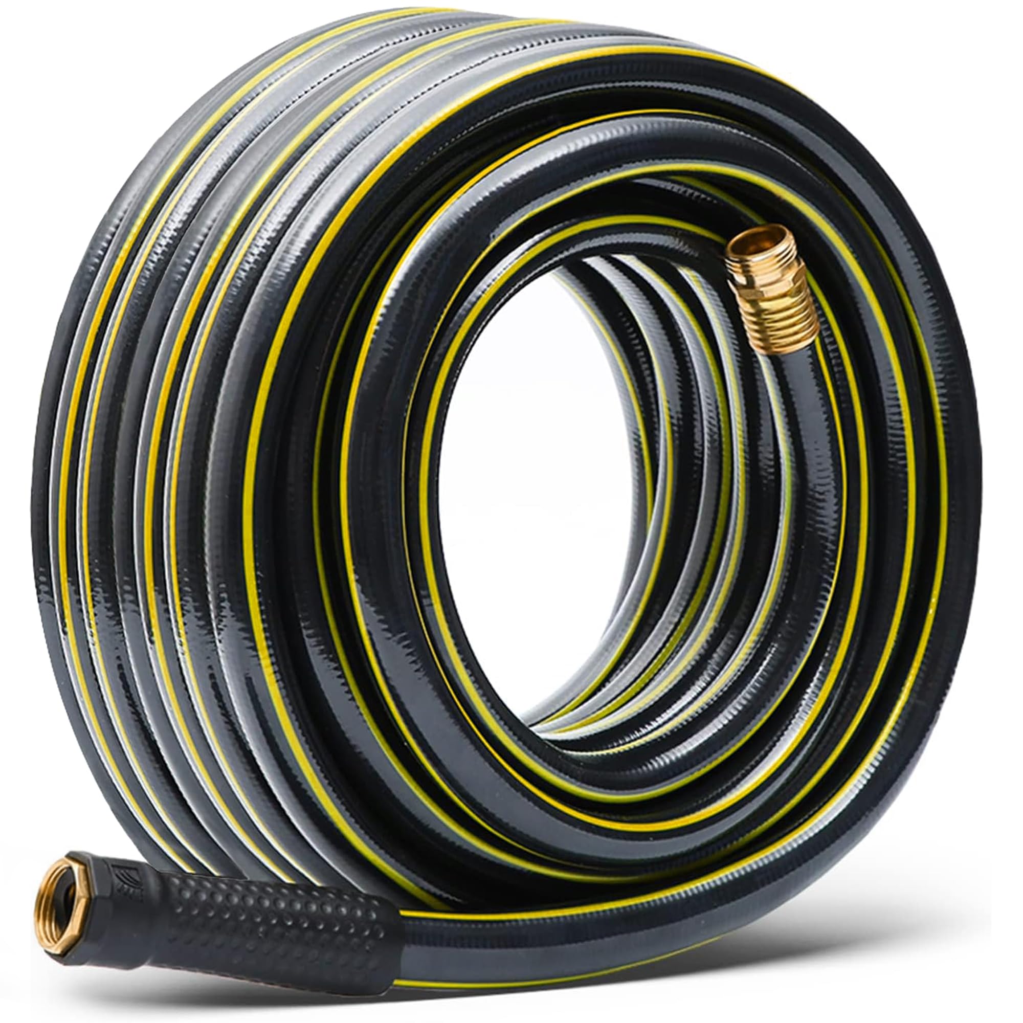 Solution4Patio long black garden hose 50ft coil for easy handling and storage.
