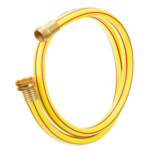Solution4Patio short yellow leader hose coiled for compact storage and easy access.