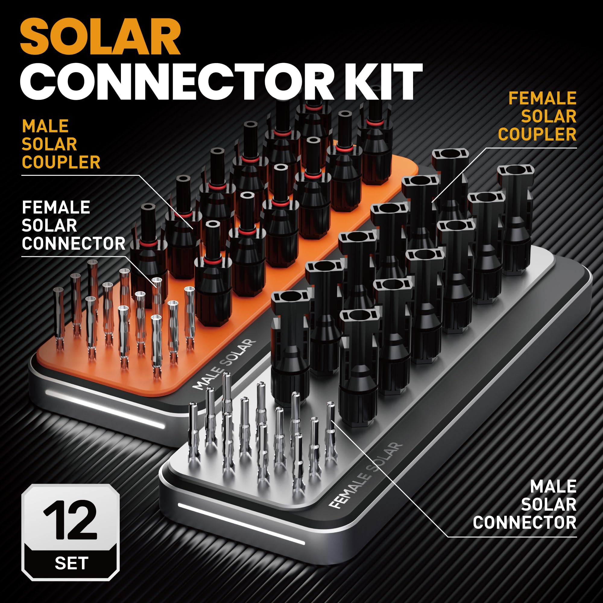 12 pairs of solar connectors for quick, ready-to-use panel wiring.