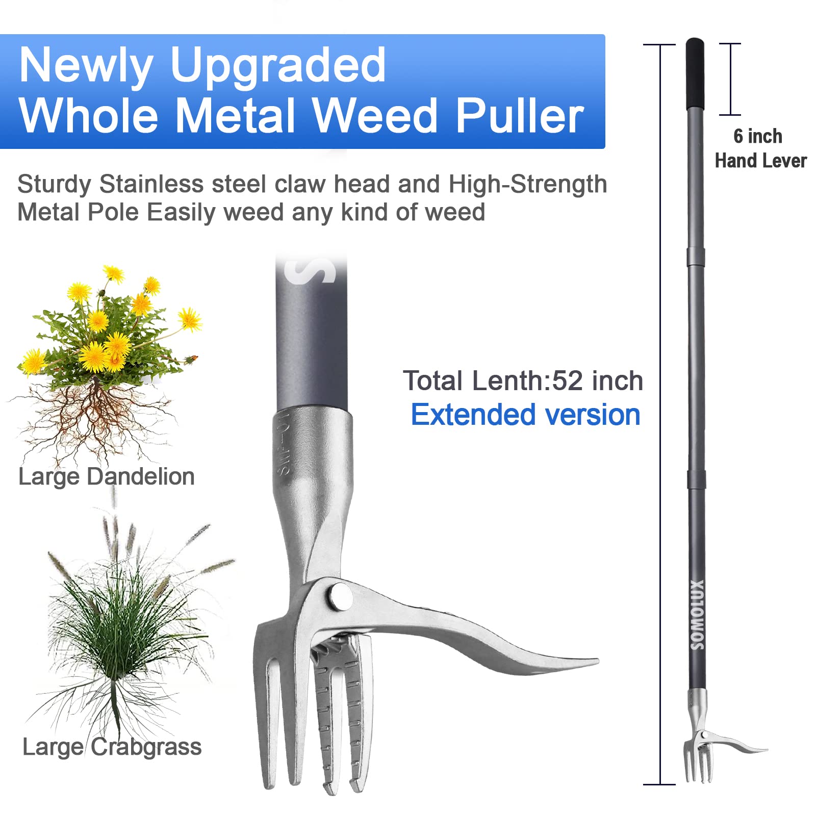 Four-claw stainless steel design grips weeds for clean removal.
