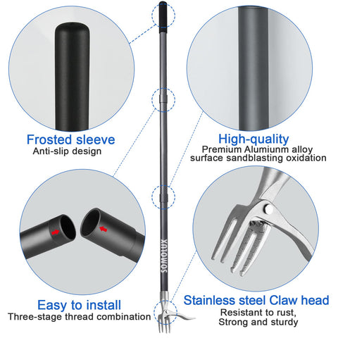 Lever-action weeder closes claws to lift weeds from soil.