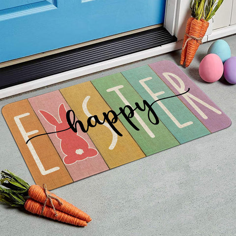 Sonalied Happy Easter doormat 17x30 with colorful wood grain pattern.
