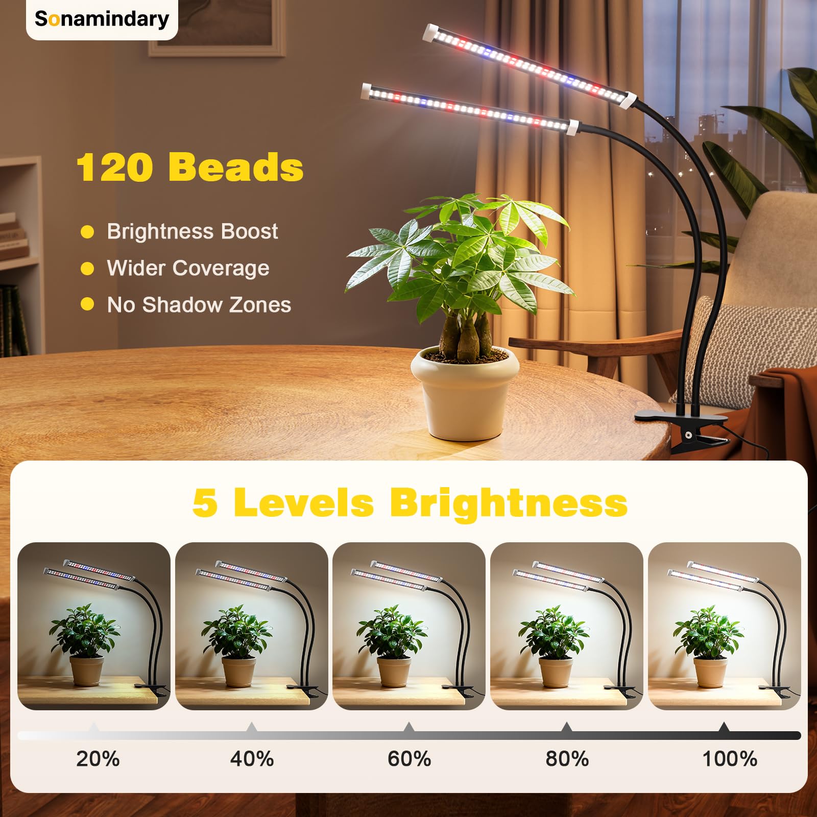 Sonamindary grow light five-dimming levels customize brightness for any plant