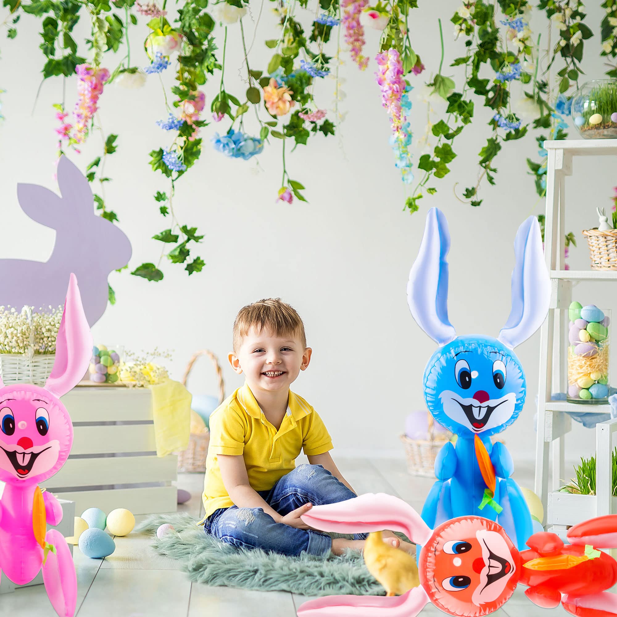 Sonarun 23in red Easter bunny brightens garden or yard decor for Easter celebrations.