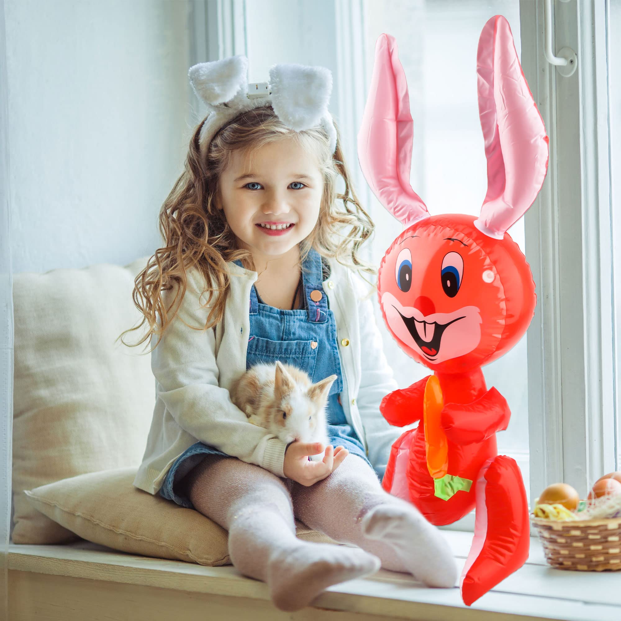 Sonarun 9-piece Easter bunny set with blue, red, and pink inflatables for celebrations.