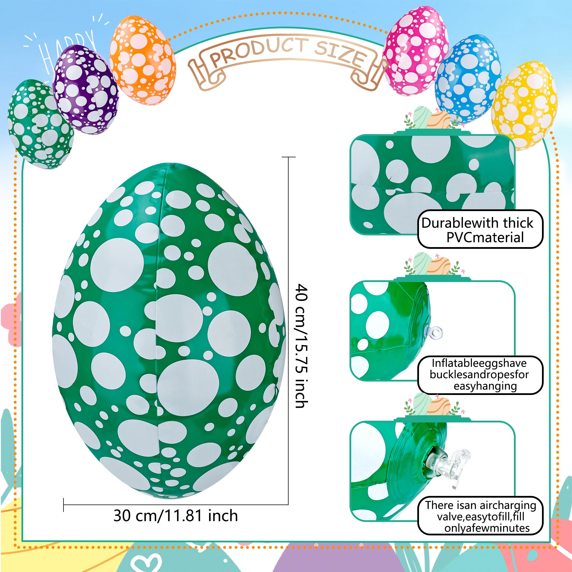 Sonarun pink dot-pattern Easter egg for outdoor yard decor