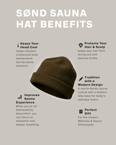 SØND sauna hat in use during a sauna session.