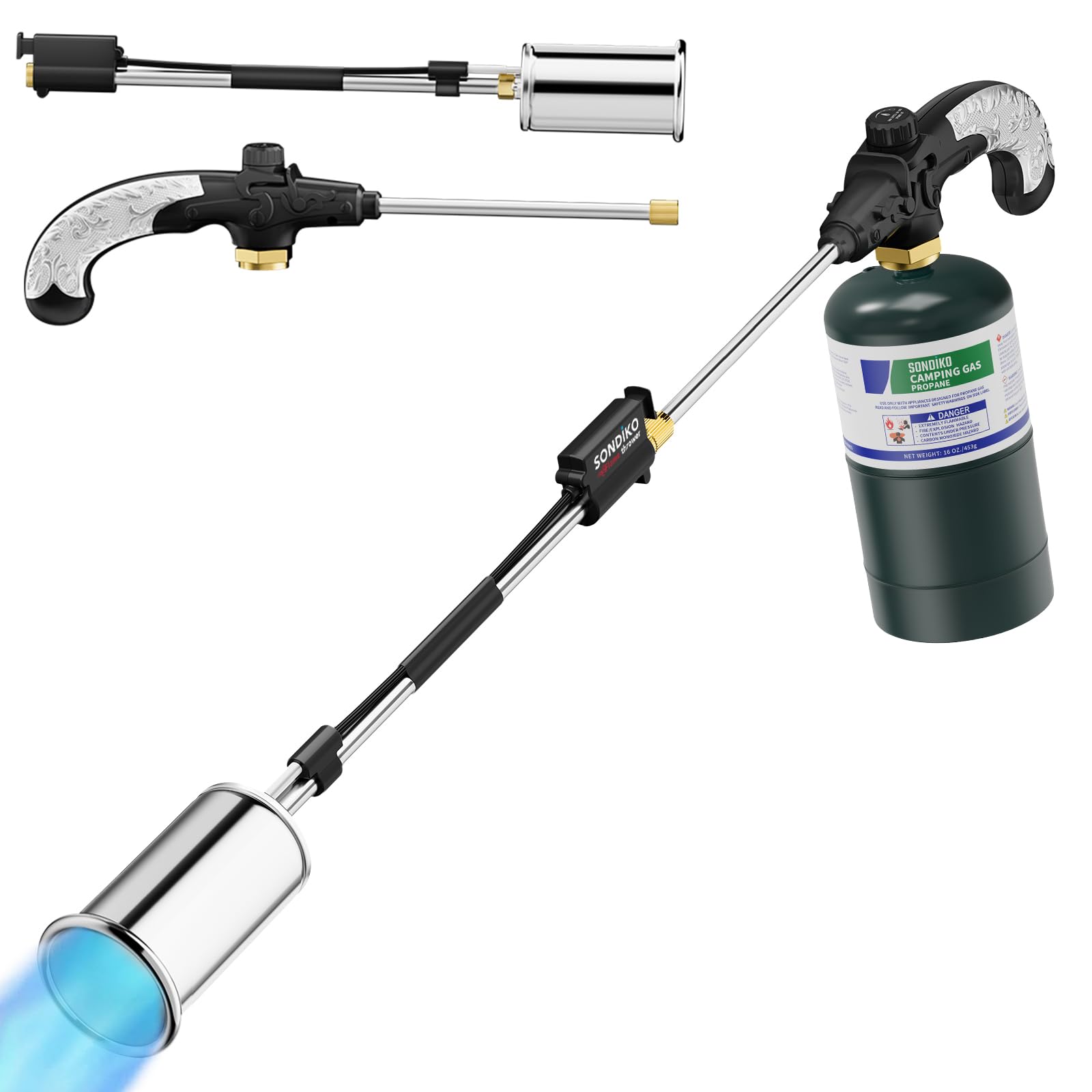 Sondiko propane torch with 30-inch wand delivers a precise flame for weed control.
