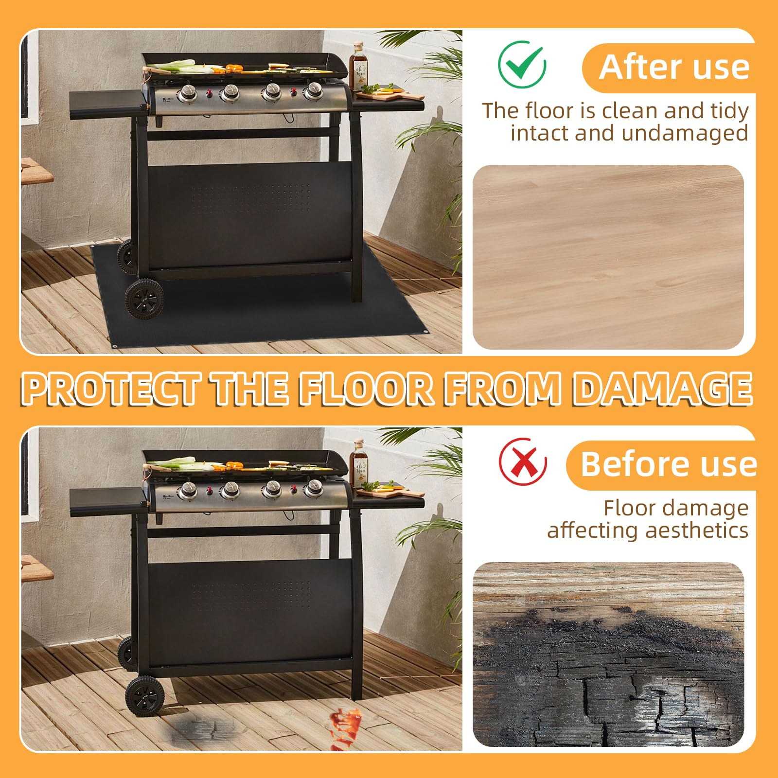 SONGC under grill mat 60x48 deck protection for outdoor patios.