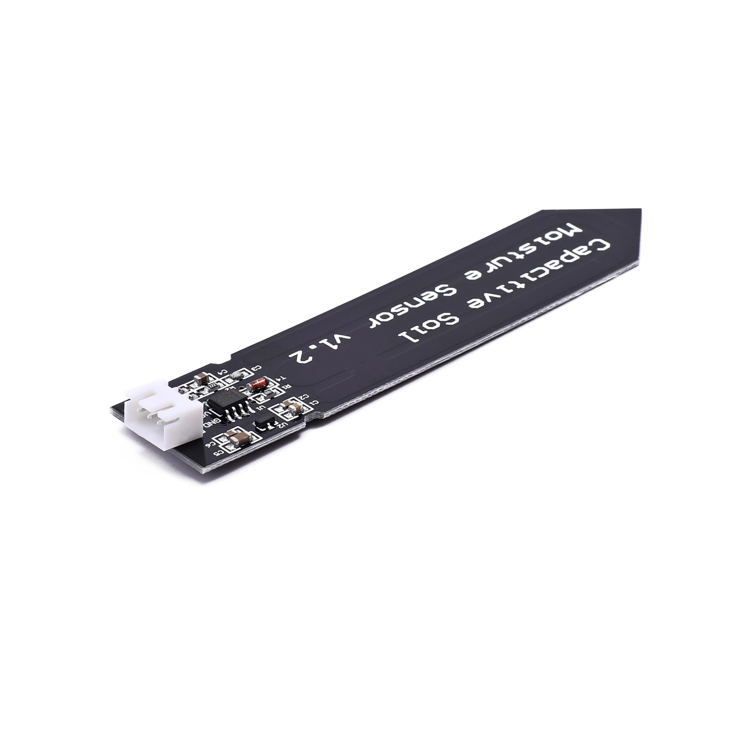 Songhe capacitive soil moisture sensor module bottom view emphasizes sturdy construction with regulator.