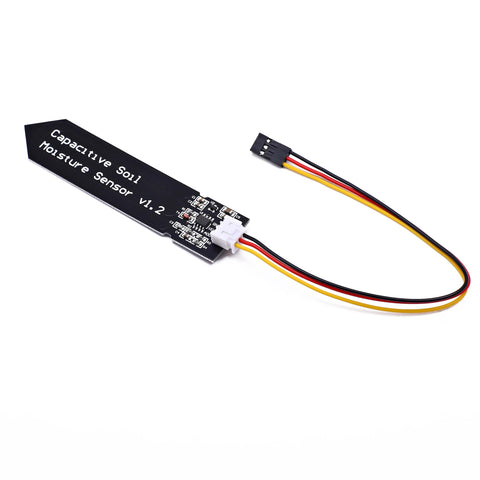 Songhe capacitive soil moisture sensor module side profile highlights 3.3–5.5V compatibility for DIY Arduino projects.