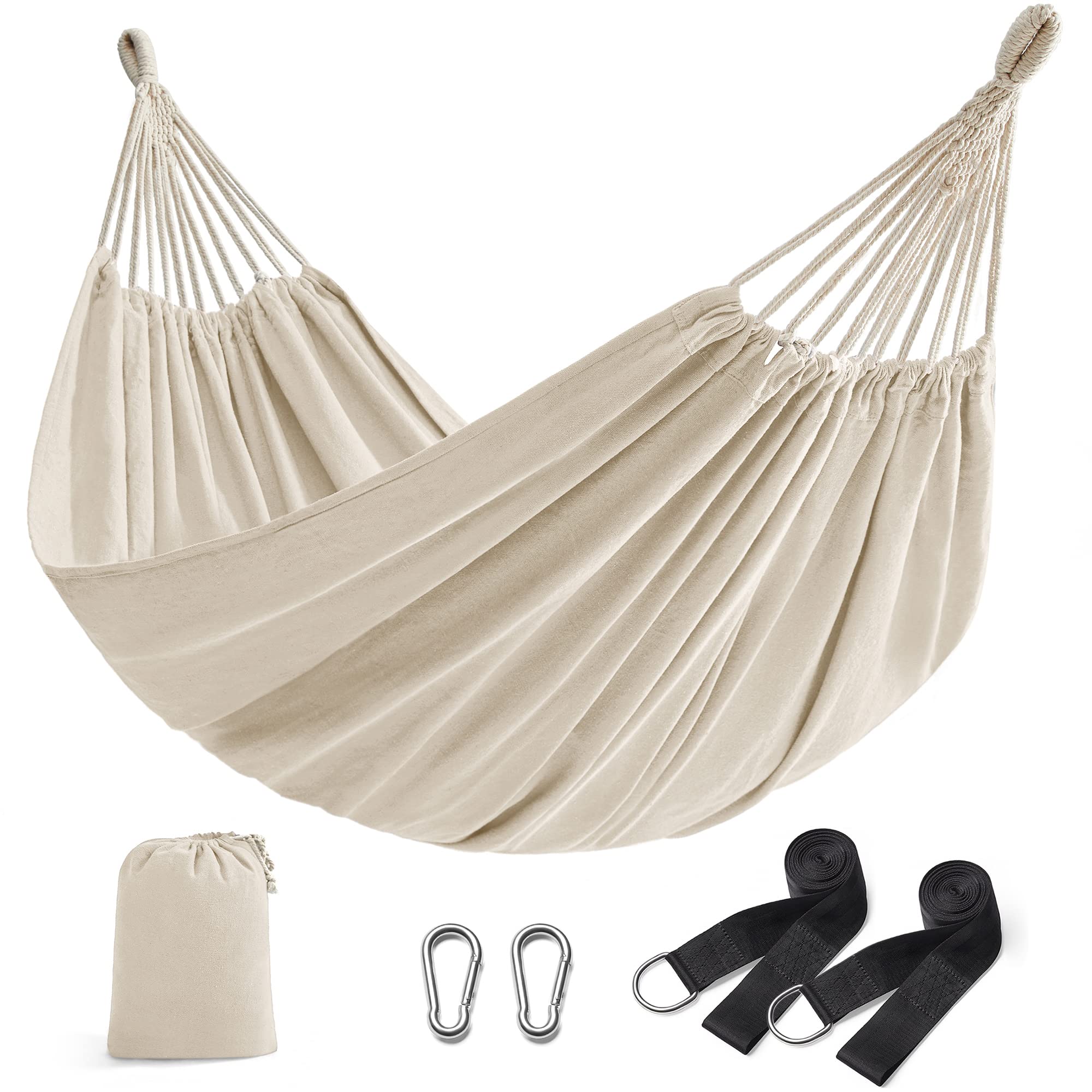 Songmics double hammock beige setup for outdoor relaxation