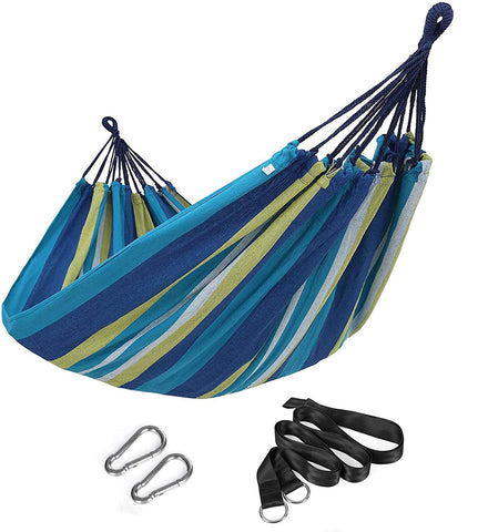 SONGMICS double hammock setup in the garden for easy lounging