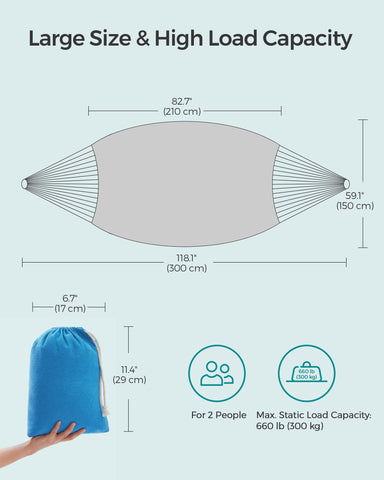 Camping-ready Songmics hammock folds compactly for easy travel and on-the-go escapes