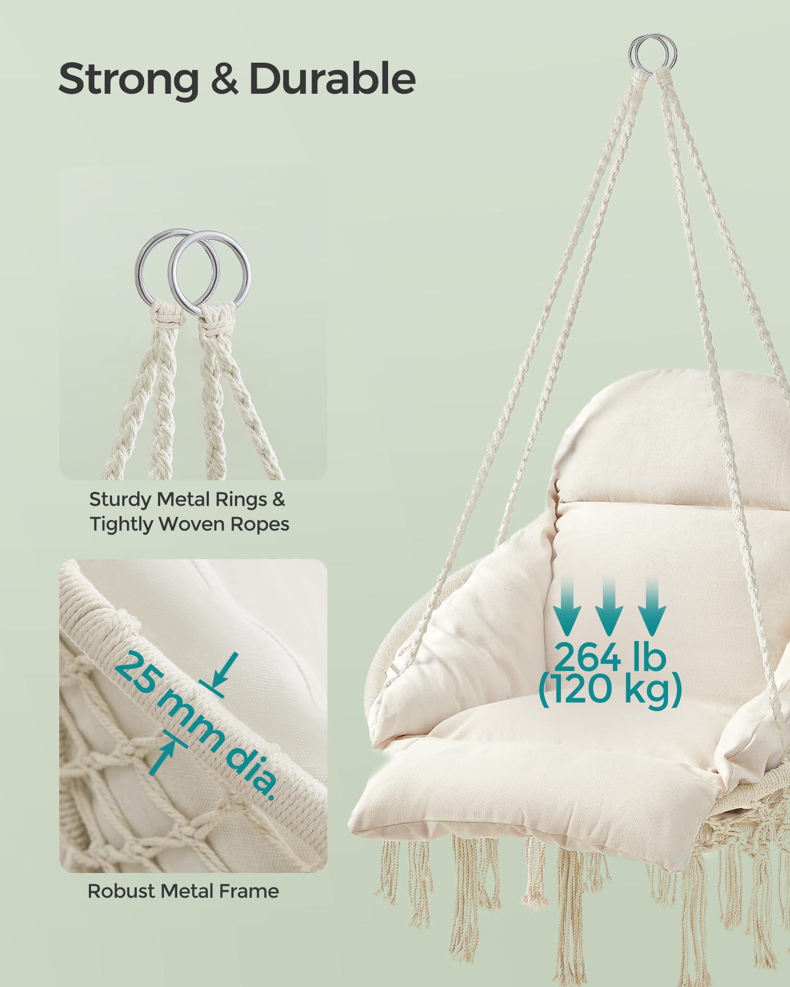 SONGMICS hammock chair boho tassels add stylish coziness for any space.