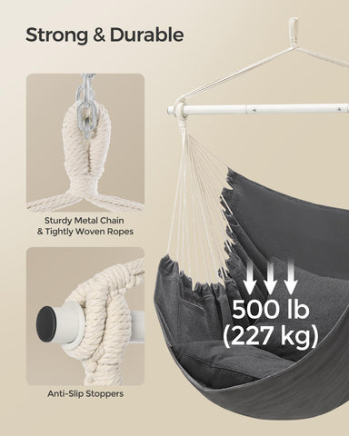 Includes sturdy chain and hook for easy, secure hanging.