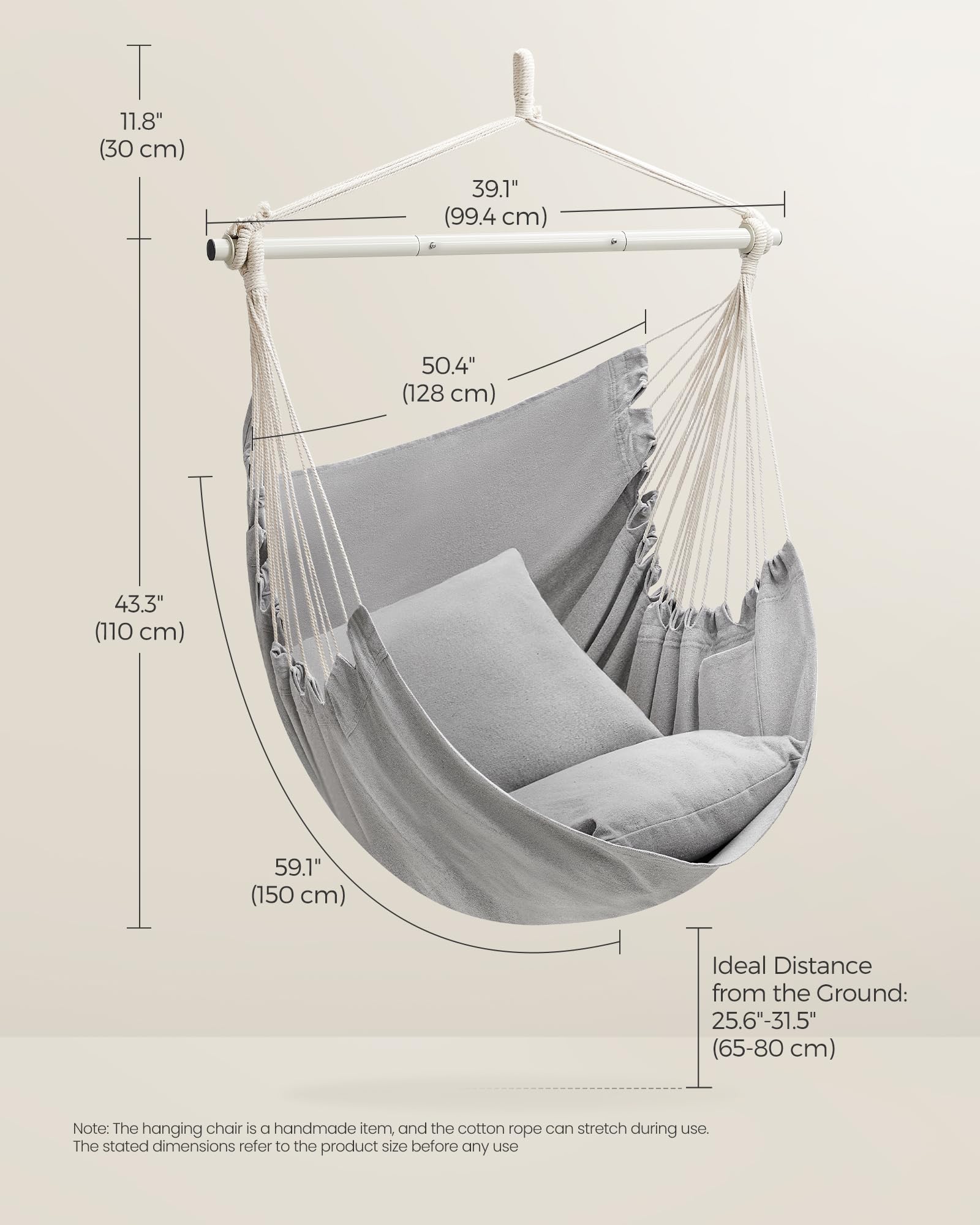 SONGMICS Hammock Chair chain and hook enable easy hanging.
