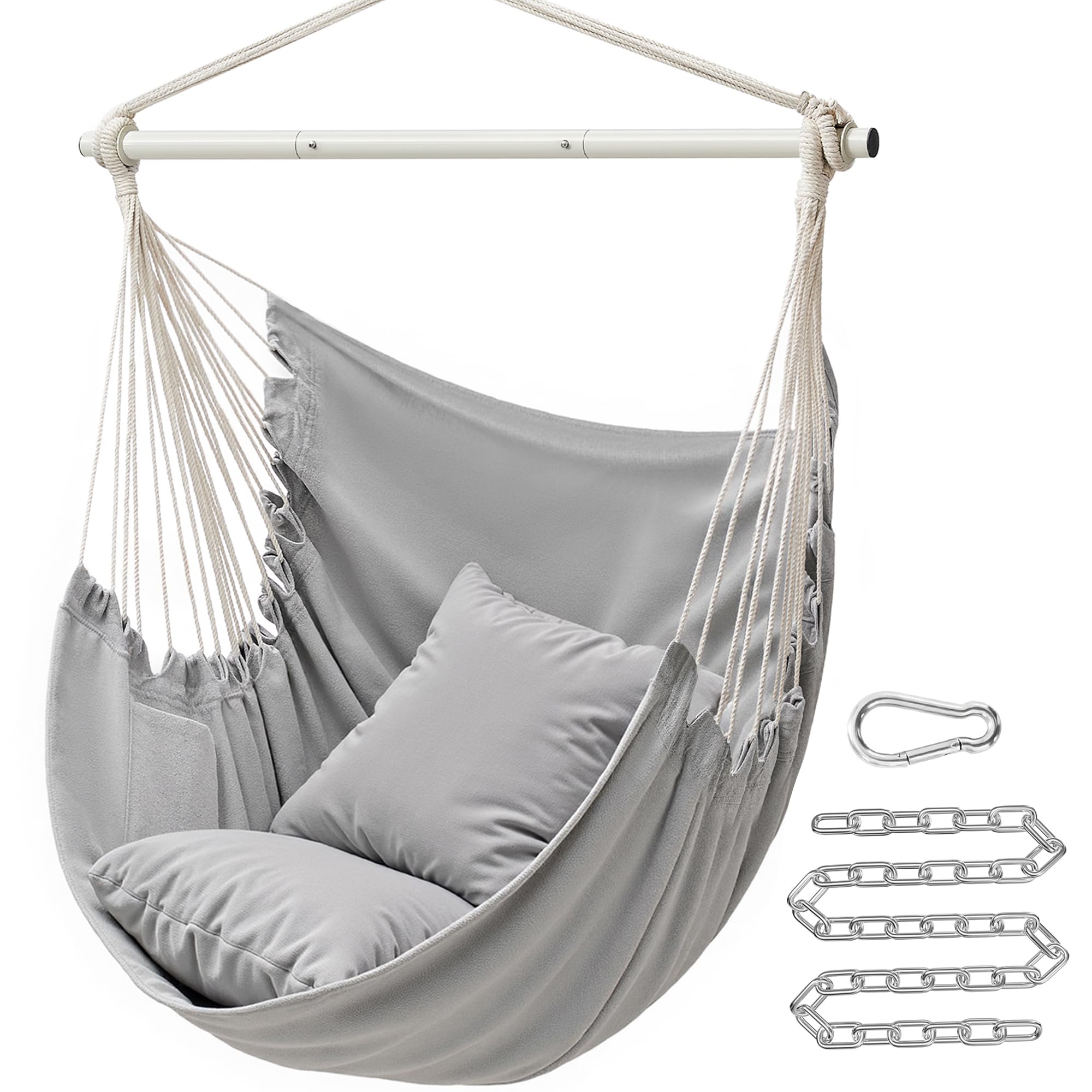 SONGMICS Hammock Chair dove gray for cozy indoor or outdoor relaxation.