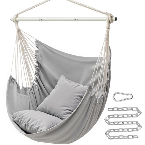SONGMICS Hammock Chair dove gray for cozy indoor or outdoor relaxation.