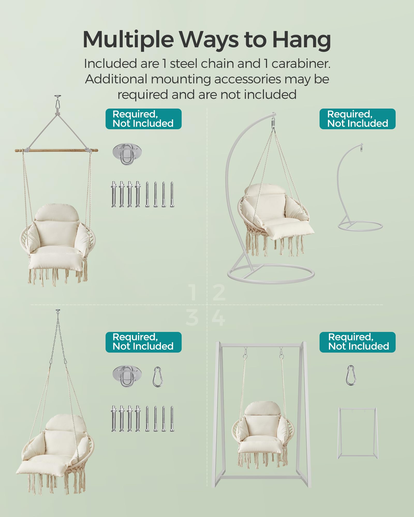 SONGMICS durable metal frame supports stable lounging in swing mode.