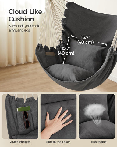 Songmics hammock chair pockets keep essentials within reach.