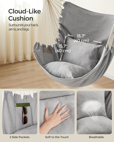 SONGMICS Hammock Chair with side pockets keeps essentials nearby.
