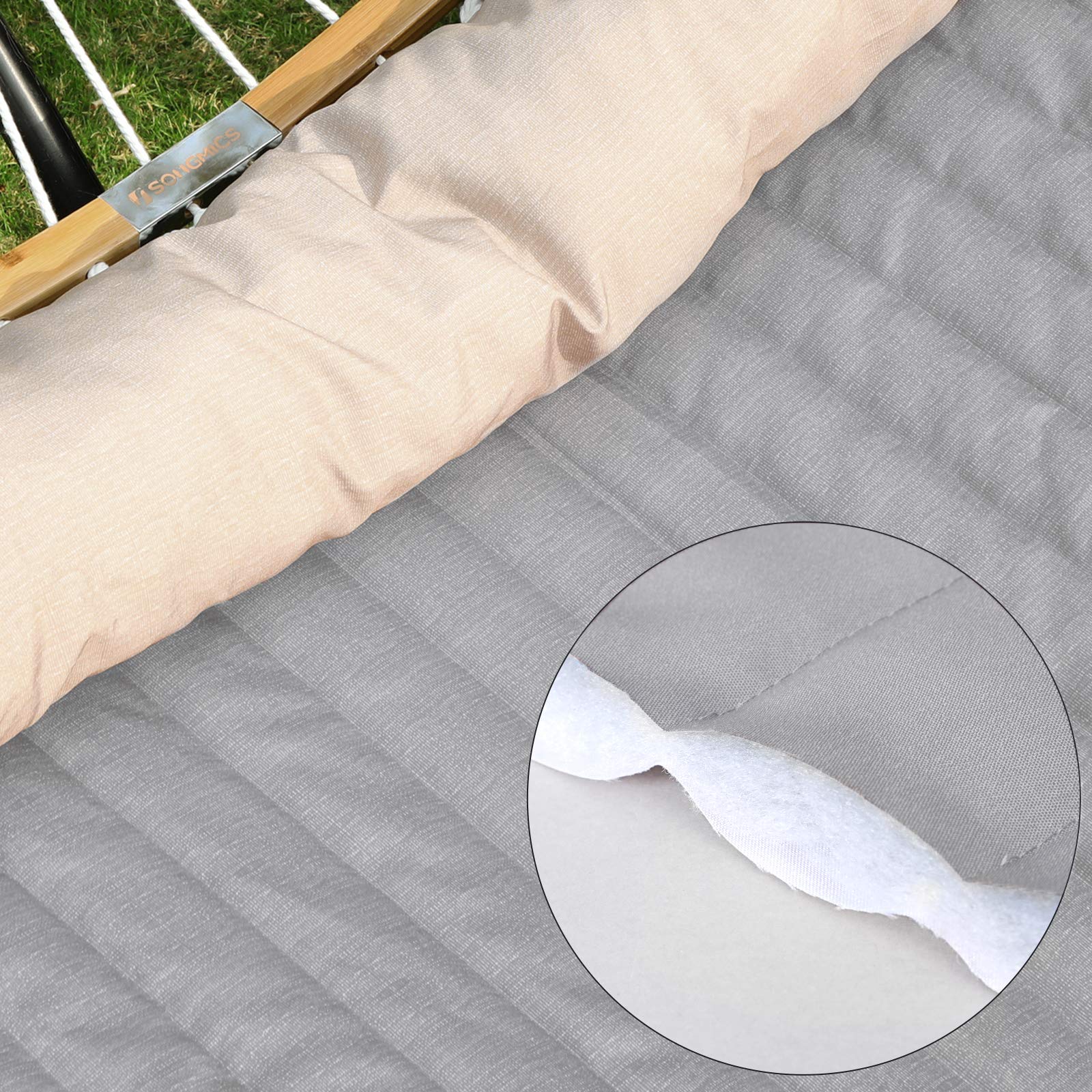 SONGMICS hammock placed in a garden balcony setting for outdoor use