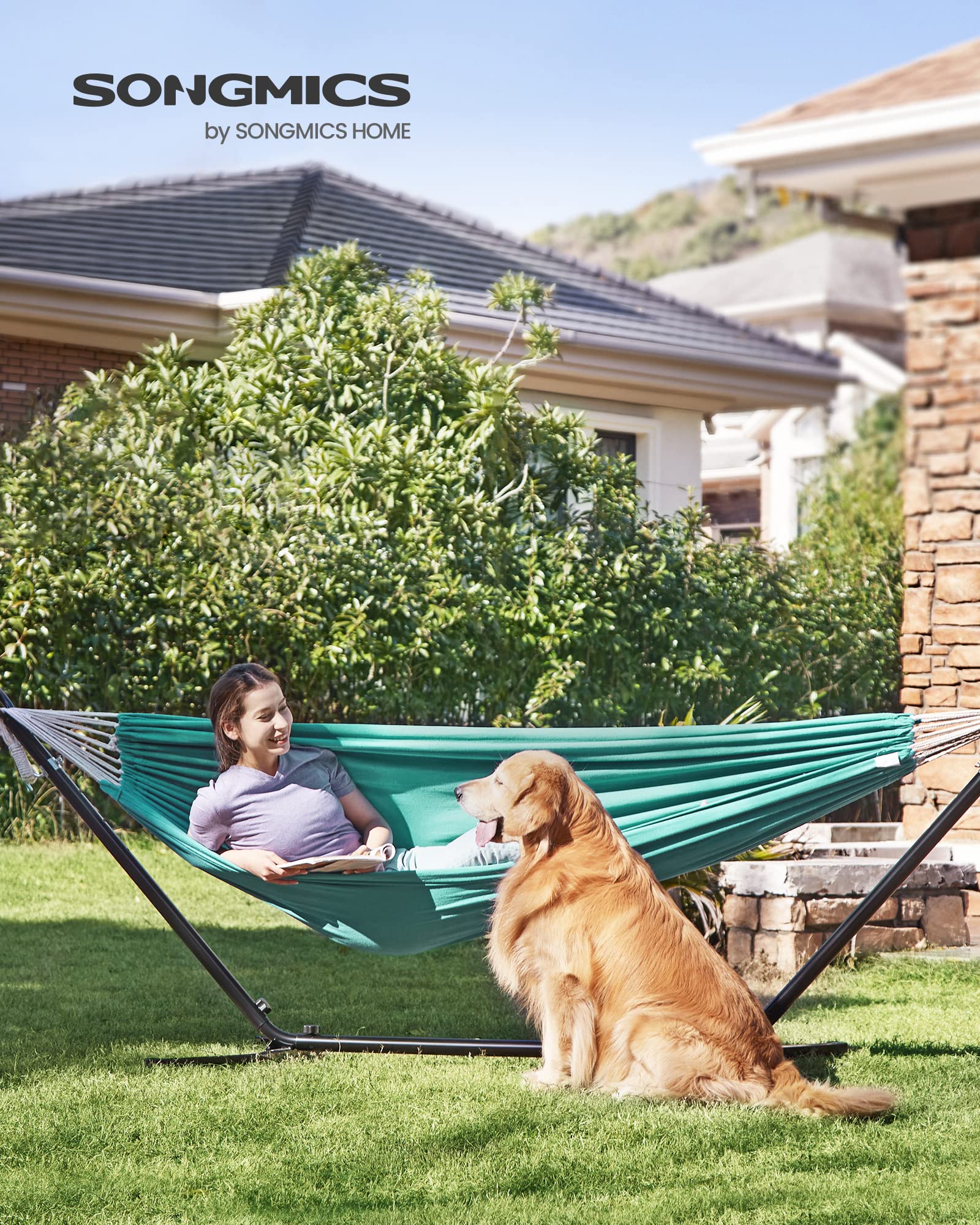 Songmics hammock with mounting straps and carabiners ready to hang securely
