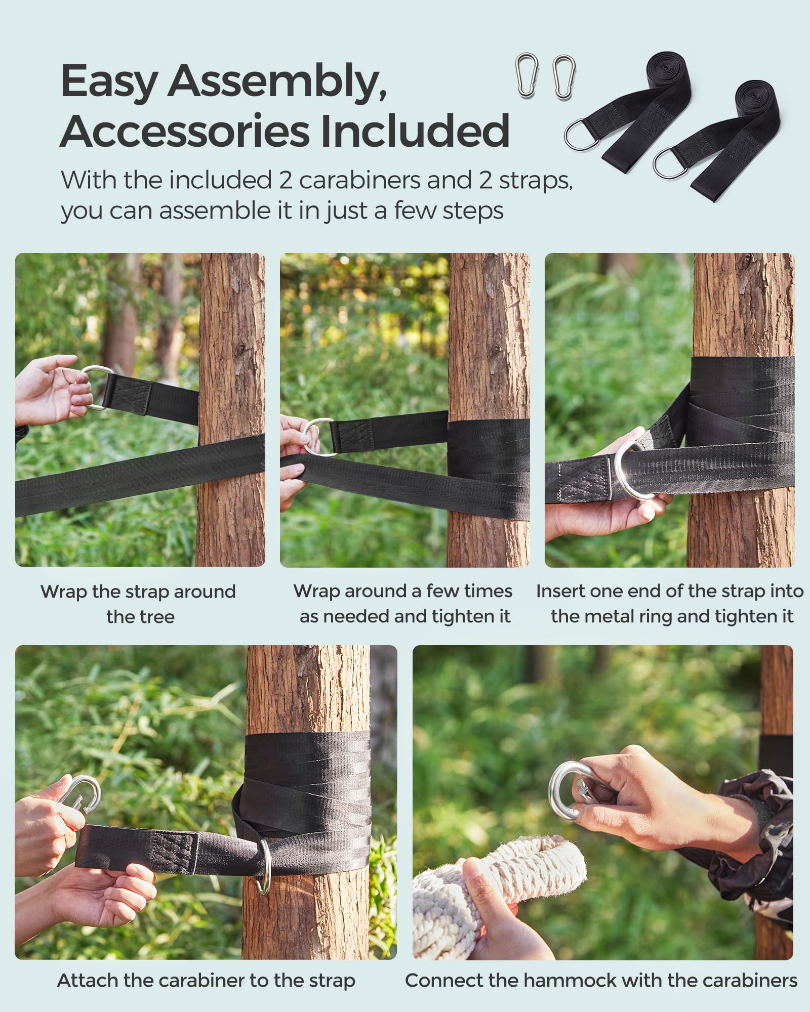 Sturdy stitching and hardware on Songmics hammock ensure lasting outdoor use