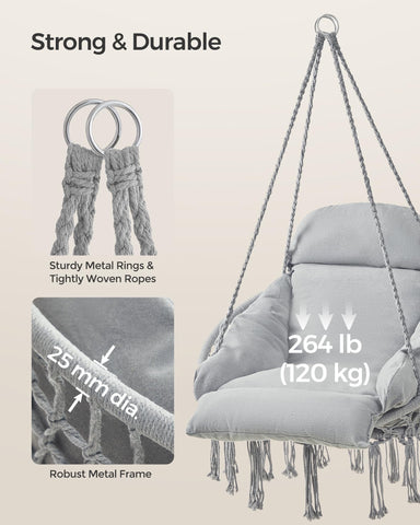 SONGMICS hanging chair includes chain and carabiner for simple, secure installation